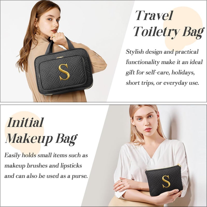 Qinline Personalized Gifts for Women, Initial Toiletry Bag Hanging Travel Organizer & Makeup Cosmetic Bag with Embroidery Letter Teacher Appreciation Gift Birthday Valentines Gifts for Mom Wife Friend Sister - Image 5